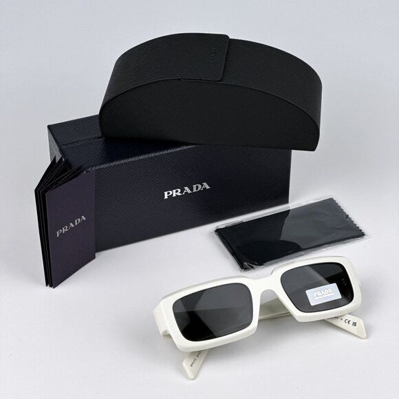 NEW Prada PR27ZS 17K08Z Talc White Dark Grey Unisex Rectangle Sunglasses PR 27ZS - Picture 13 of 13